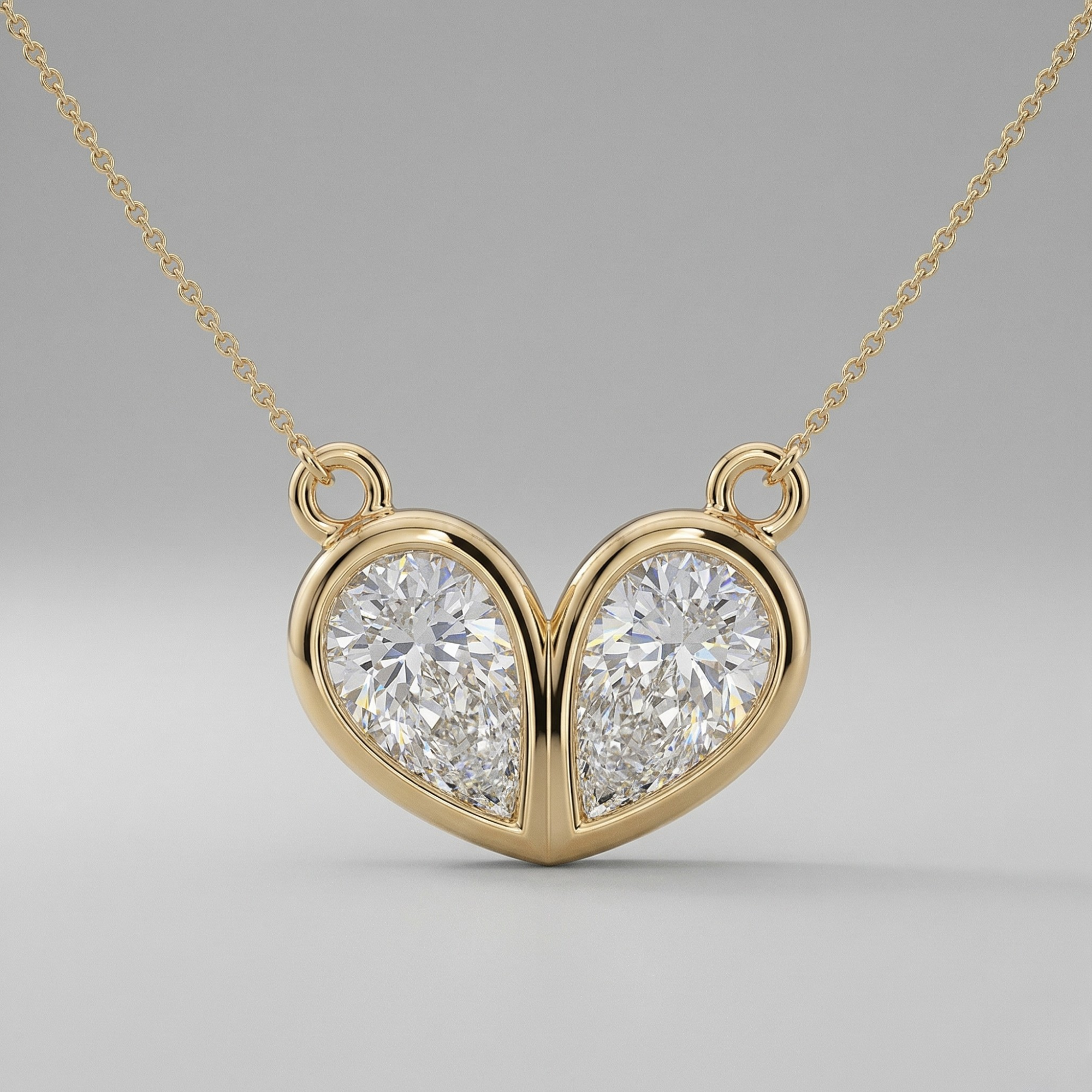 Excellent Jewels Lab-Grown Twin Pear Diamond Heart Necklace