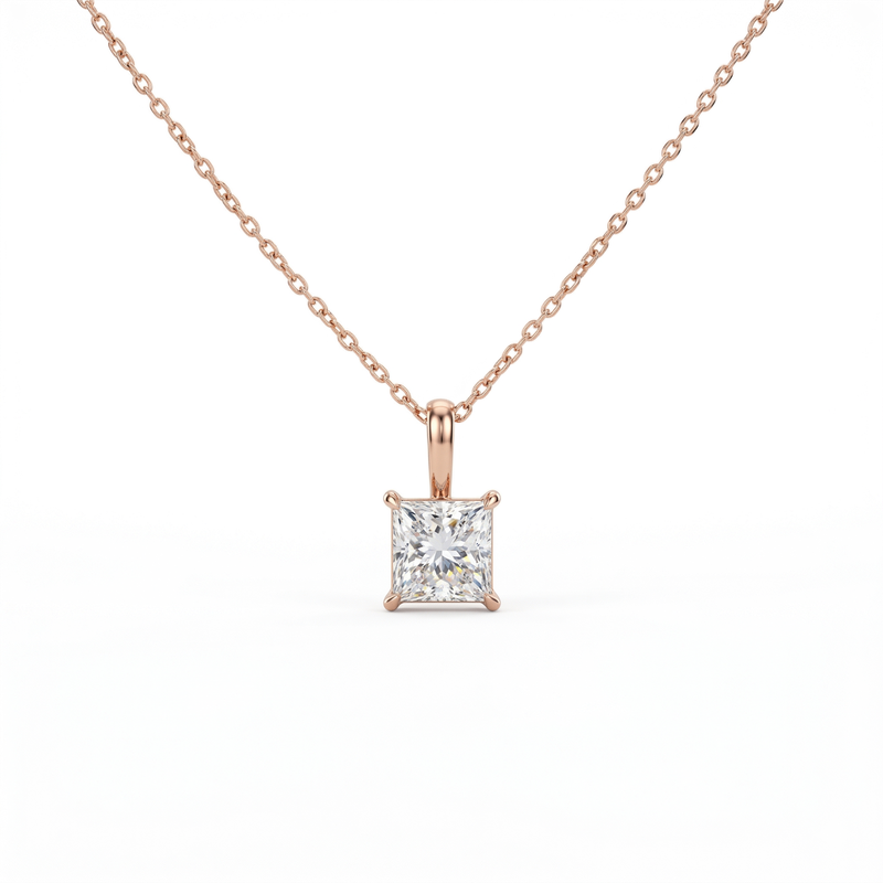 Timeless Princess Cut Diamond Solitaire Pendant – Rose Gold Elegance