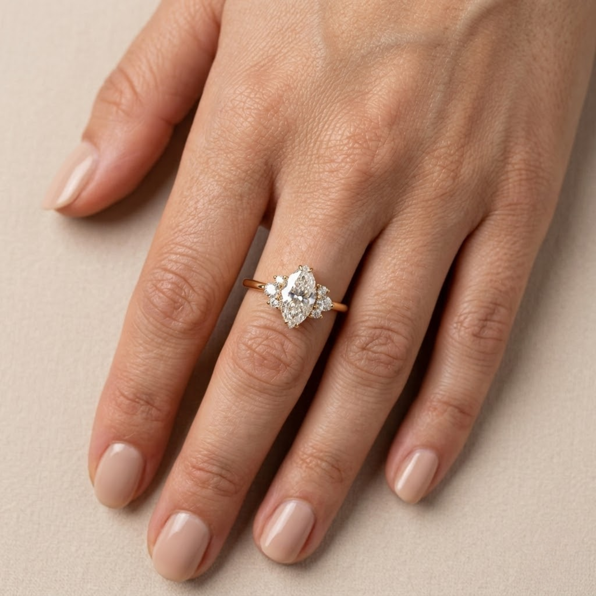 Marquise Cut Lab Diamond Cluster Engagement Ring