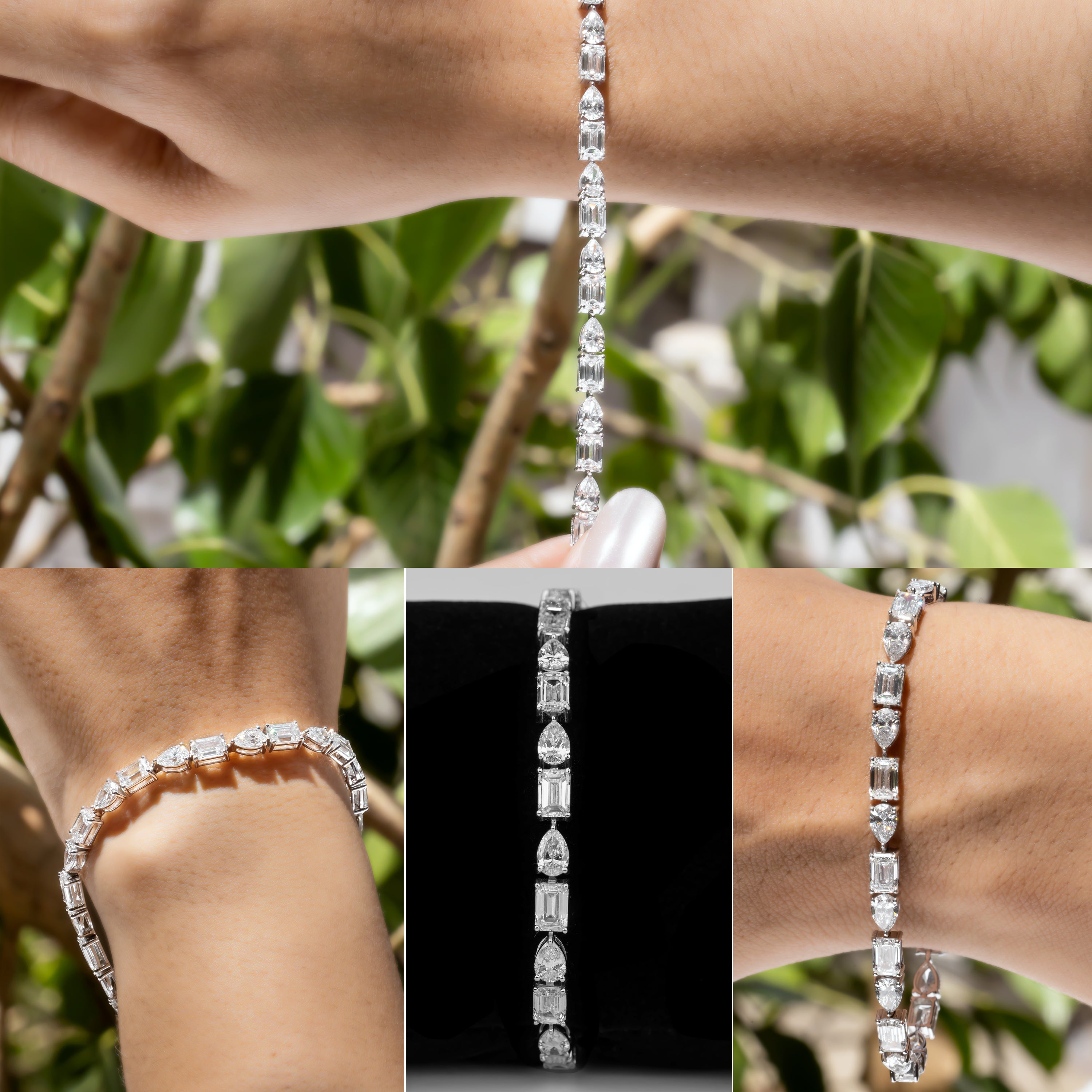 Alternating Pear & Emerald-Cut CVD Diamond Tennis Bracelet in 18K White Gold