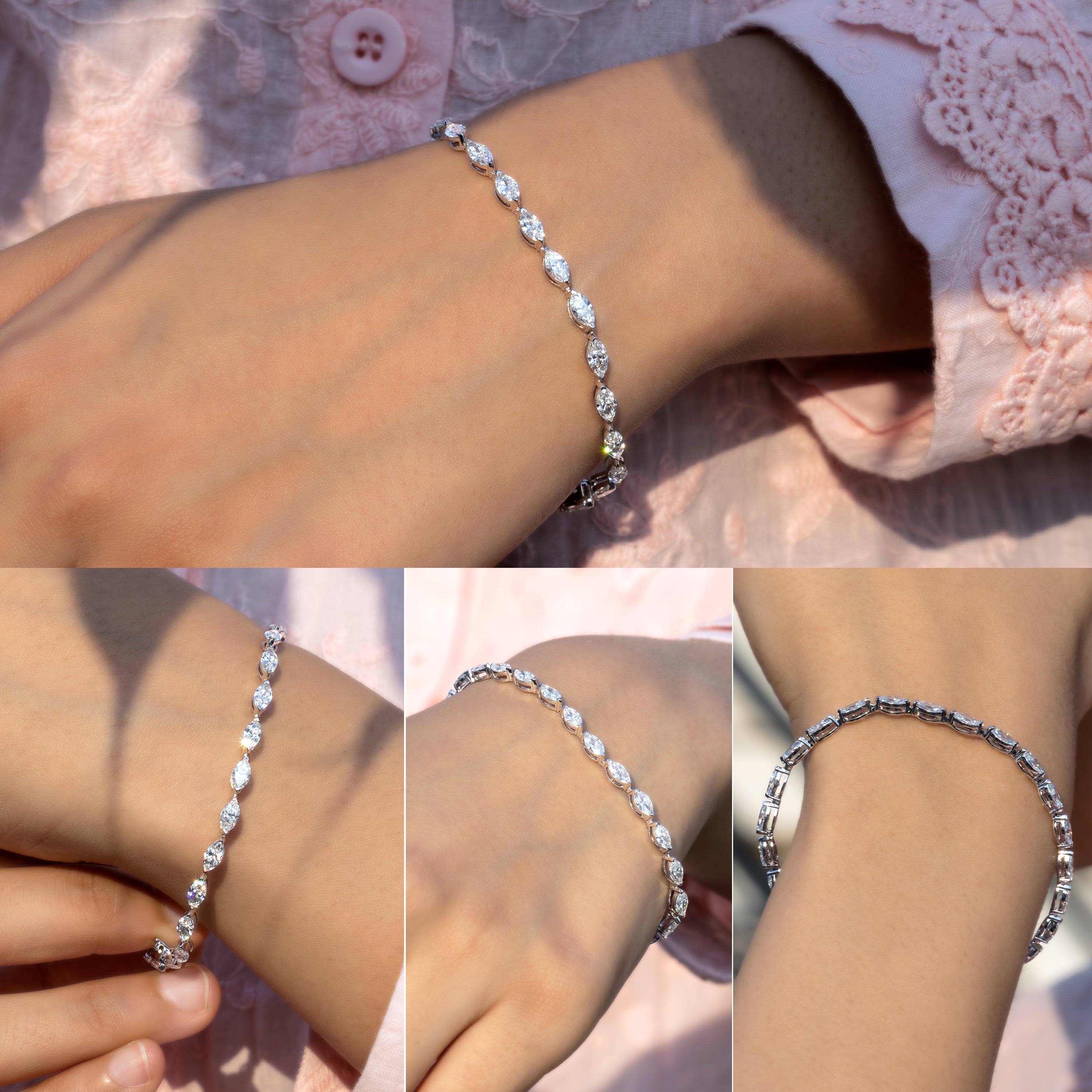 Marquise-Cut CVD Diamond Tennis Bracelet in 18K White Gold