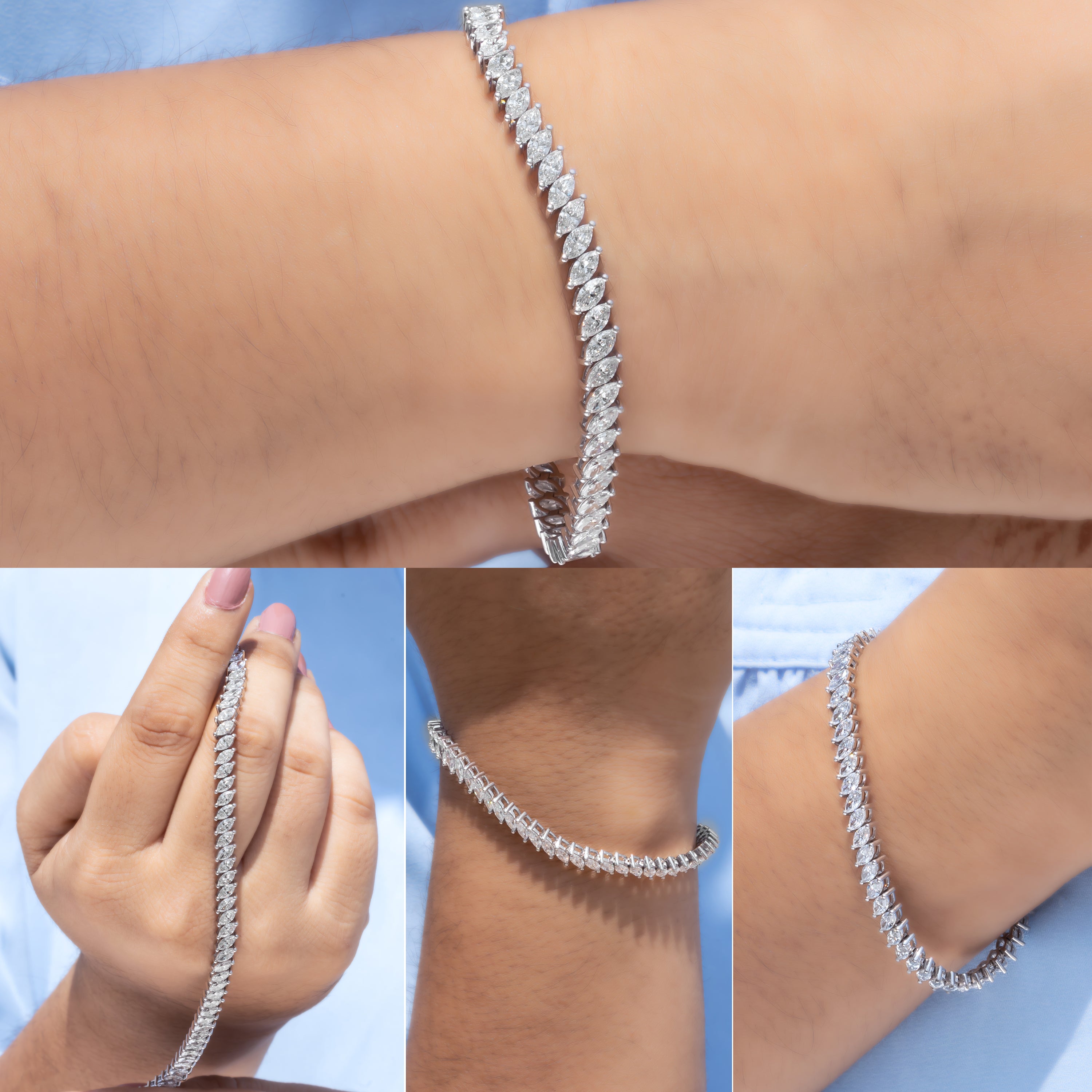 Marquise-Cut CVD Diamond Tennis Bracelet in 18K White Gold
