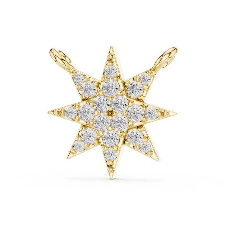 8 Point Diamond Star Pendant | Round Brilliant Cut Natural Diamond Necklace E Color VS1