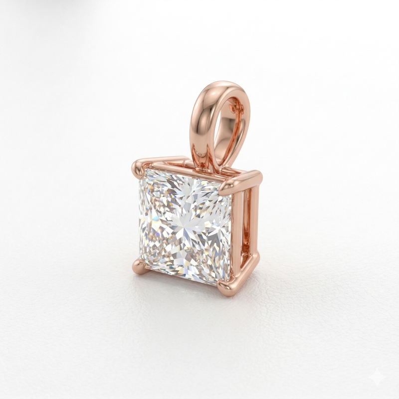 Timeless Princess Cut Diamond Solitaire Pendant – Rose Gold Elegance