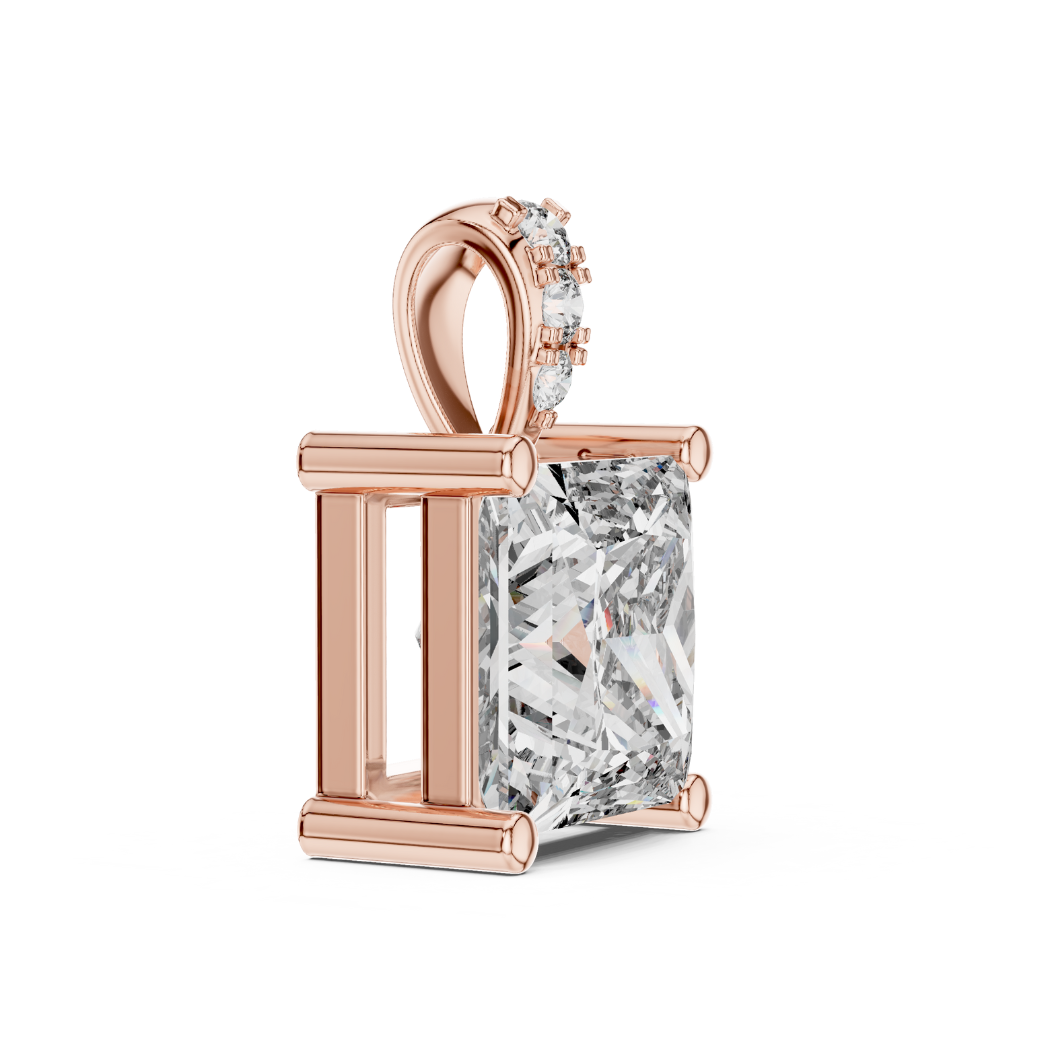Princess Cut Diamond Pendant 1.96ct with Round Accents |  White Yellow Rose Gold Fine Jewelry Gift