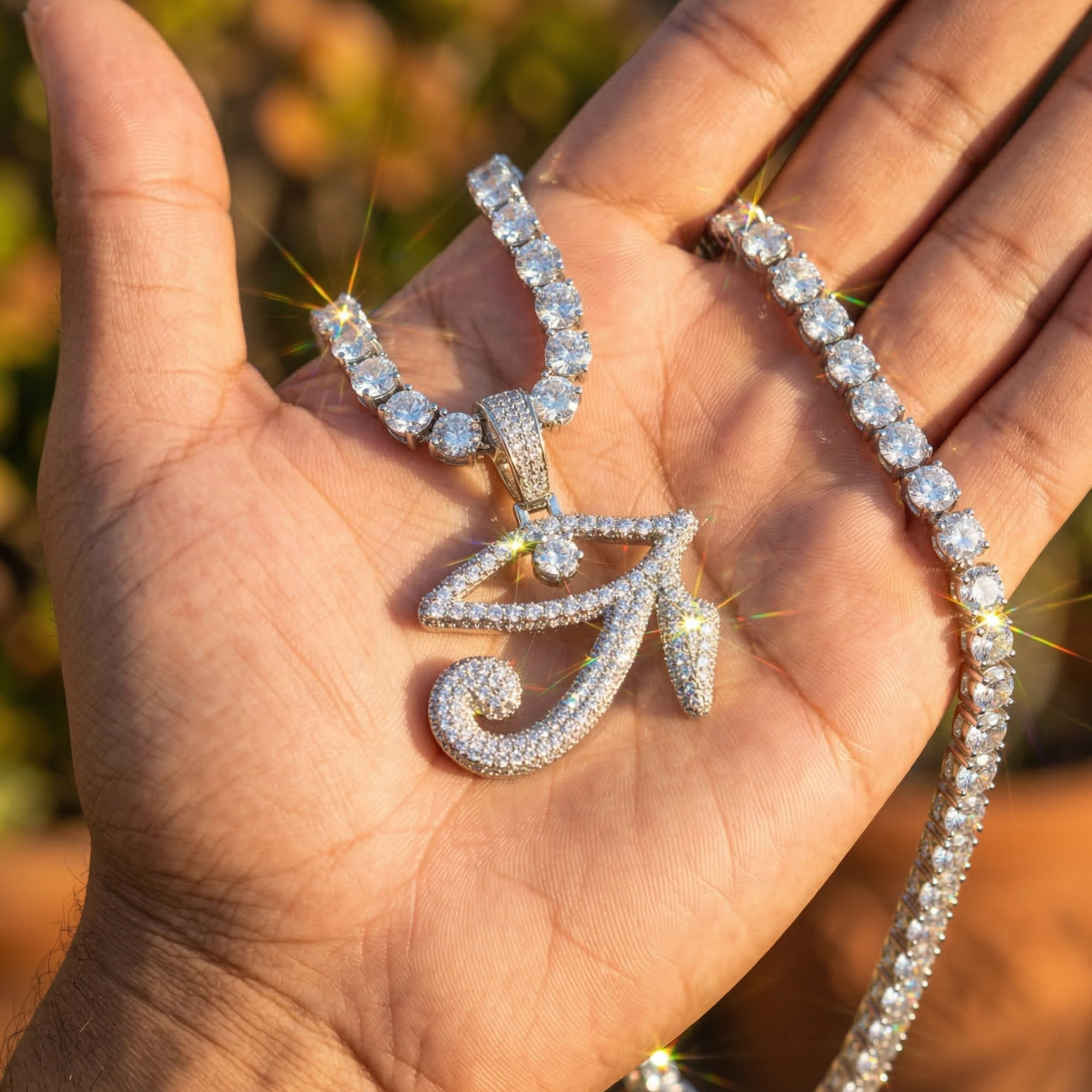 Eye of Horus Pendant Necklace | D-Color VVS Moissanite | 14K Gold | 925 Sterling Silver