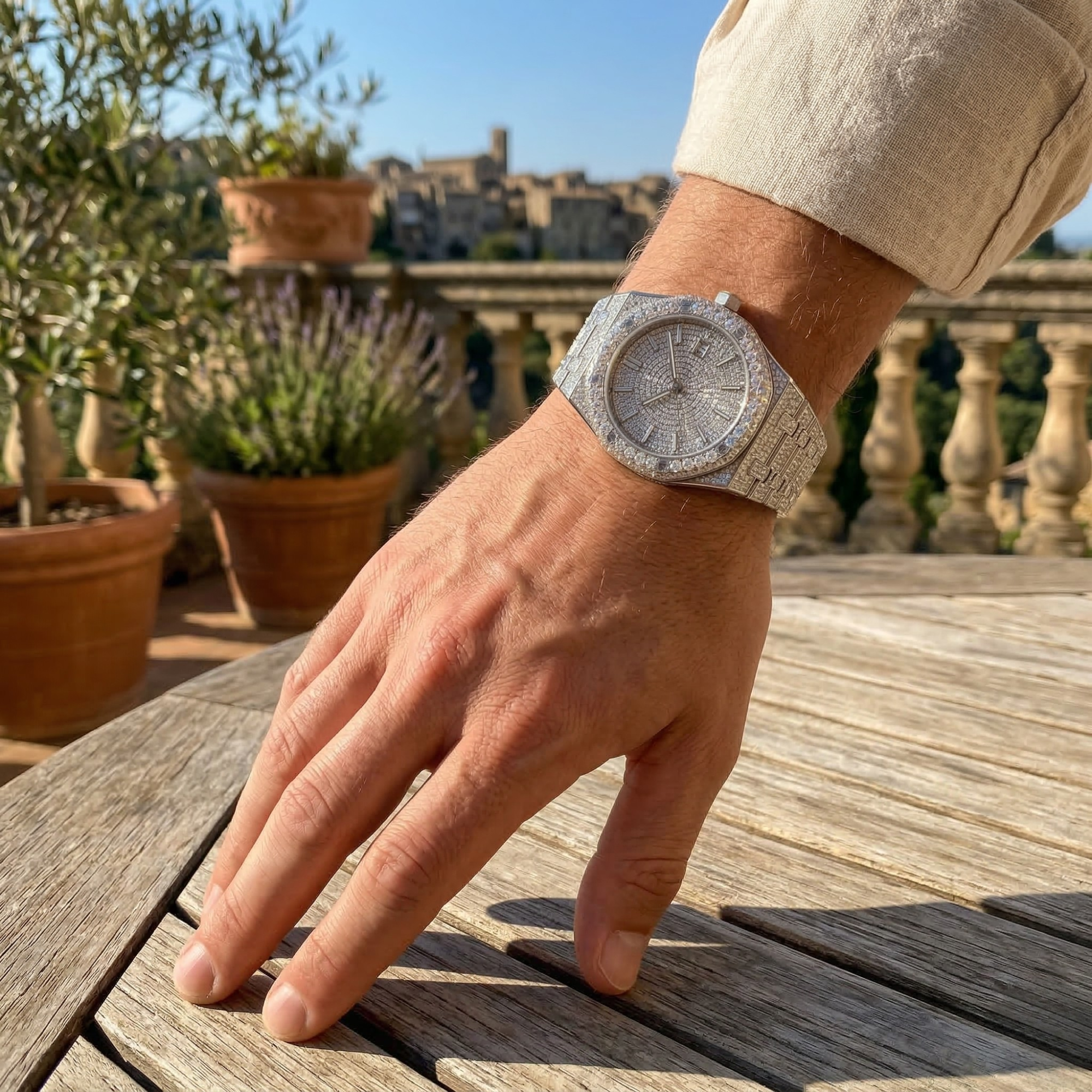 Bust Down Moissanite Watch  D-Color VVS Iced Out  Self-Winding Automatic Movement