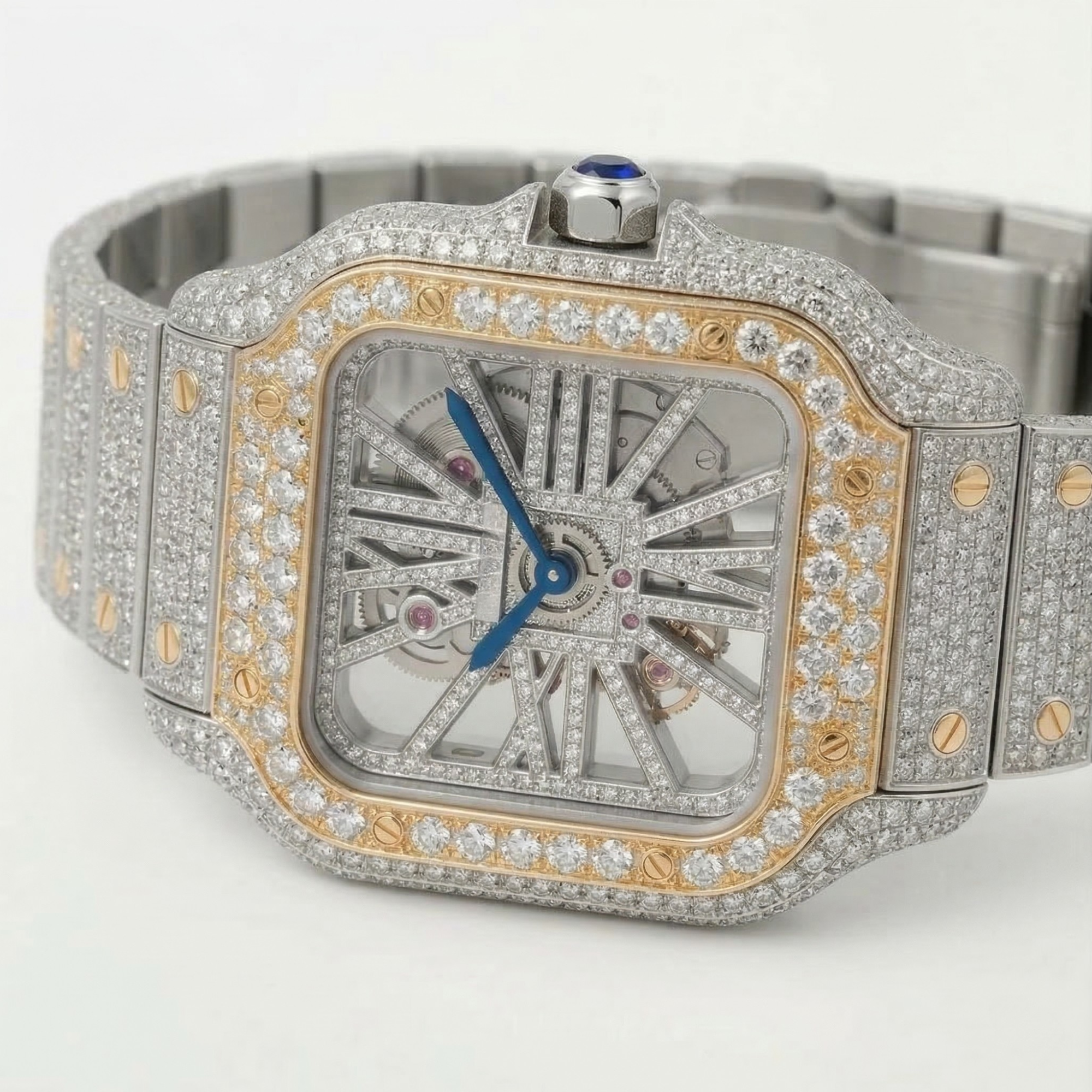 Luxury Fully Iced Out Moissanite Watch - Square Bezel VVS Clarity Custom Timepiece