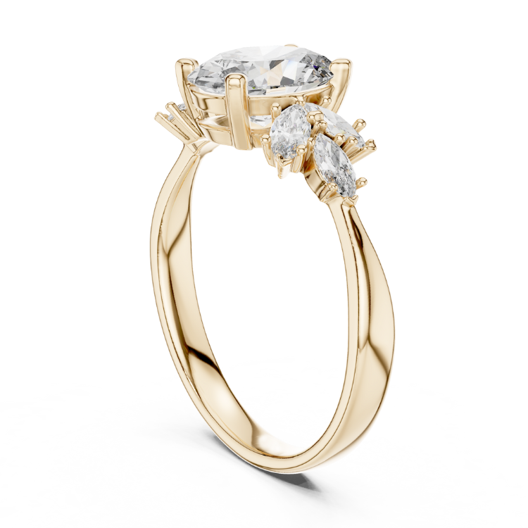 Oval Diamond Engagement Ring 1.00ct E VS1 with Marquise Accents 0.30ct | Gold Bridal Ring | Unique Anniversary Jewelry