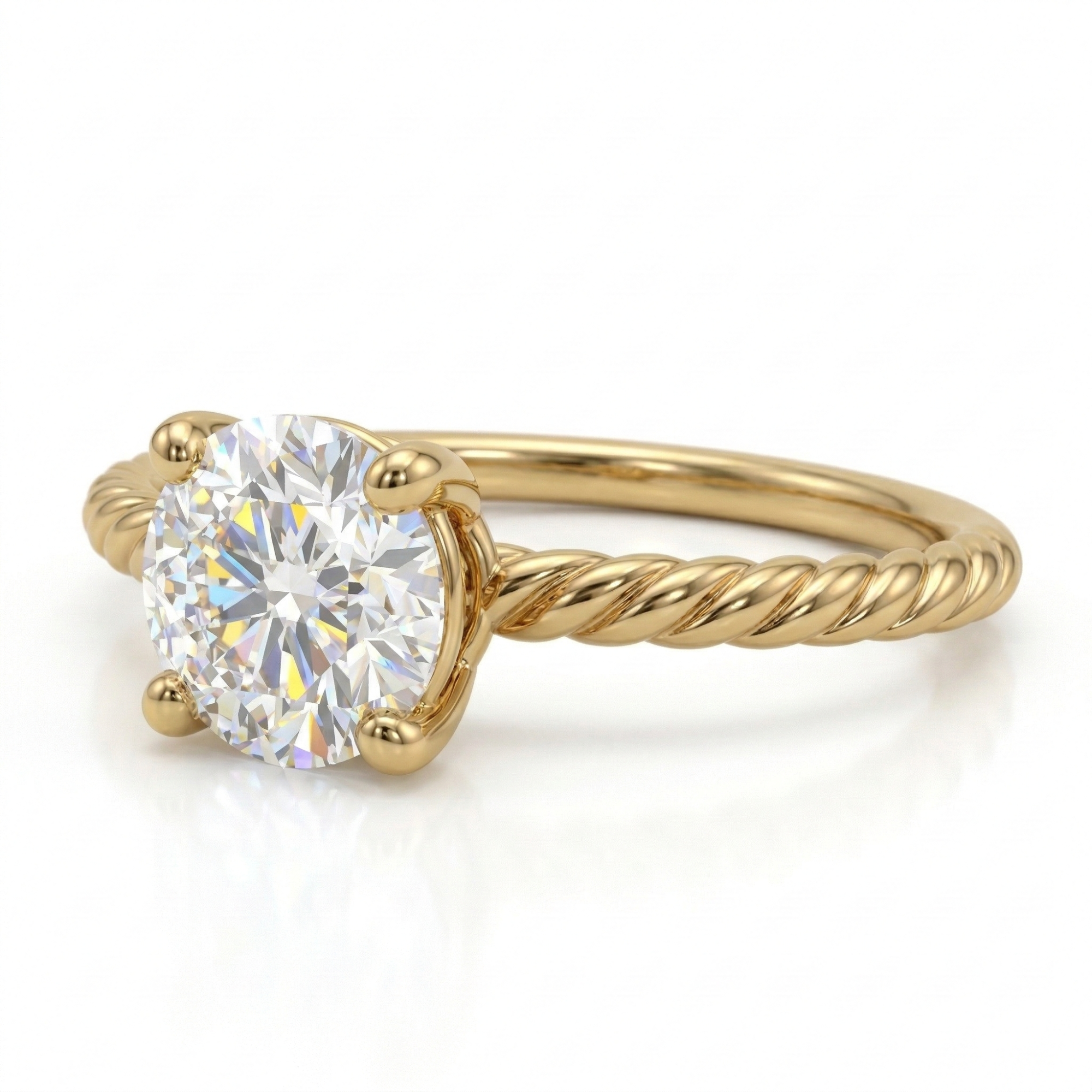 Round Brilliant Cut Twisted Rope Solitaire Engagement Ring