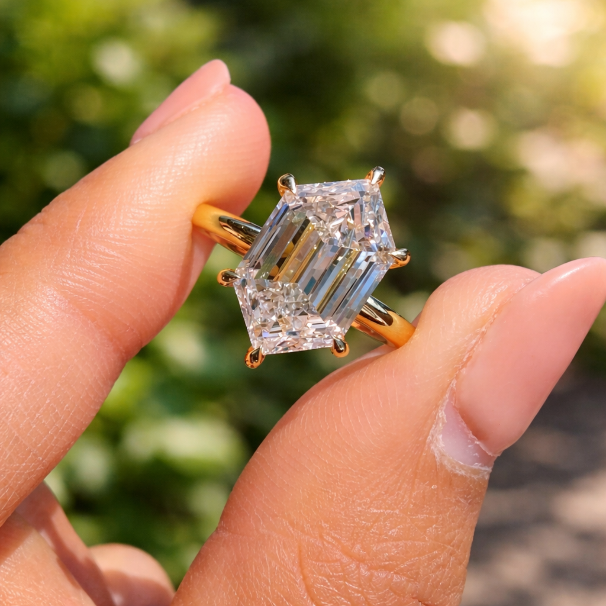 Hexagonal Step-Cut Solitaire Diamond Engagement Ring