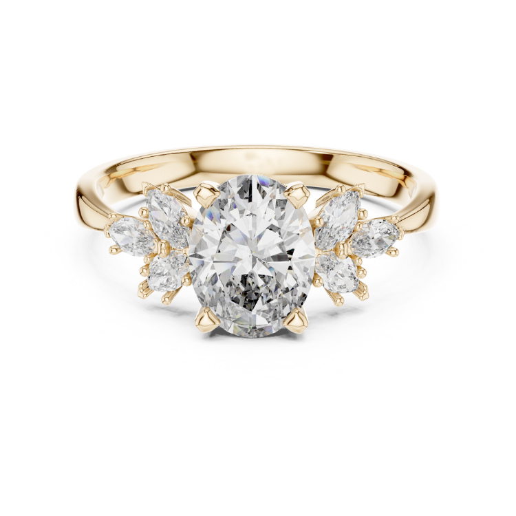 Oval Diamond Engagement Ring 1.00ct E VS1 with Marquise Accents 0.30ct | Gold Bridal Ring | Unique Anniversary Jewelry