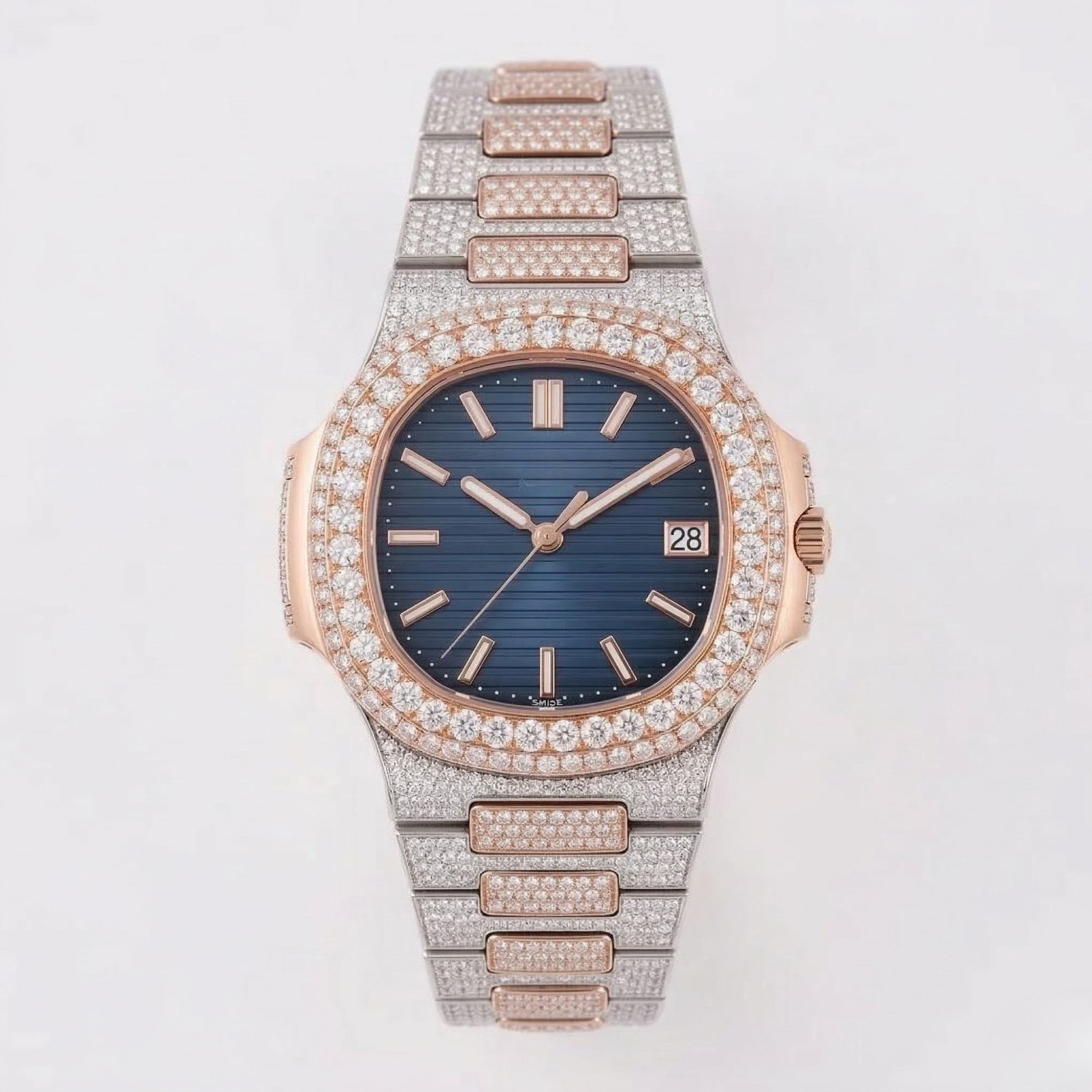Men's Two-Tone Bust Down Moissanite Watch - Gold Finish Fully Encrusted Luxury Watch