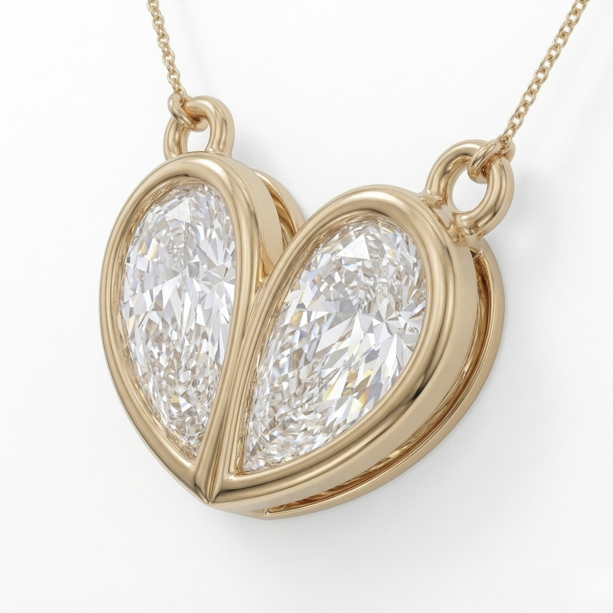 Excellent Jewels Lab-Grown Twin Pear Diamond Heart Necklace