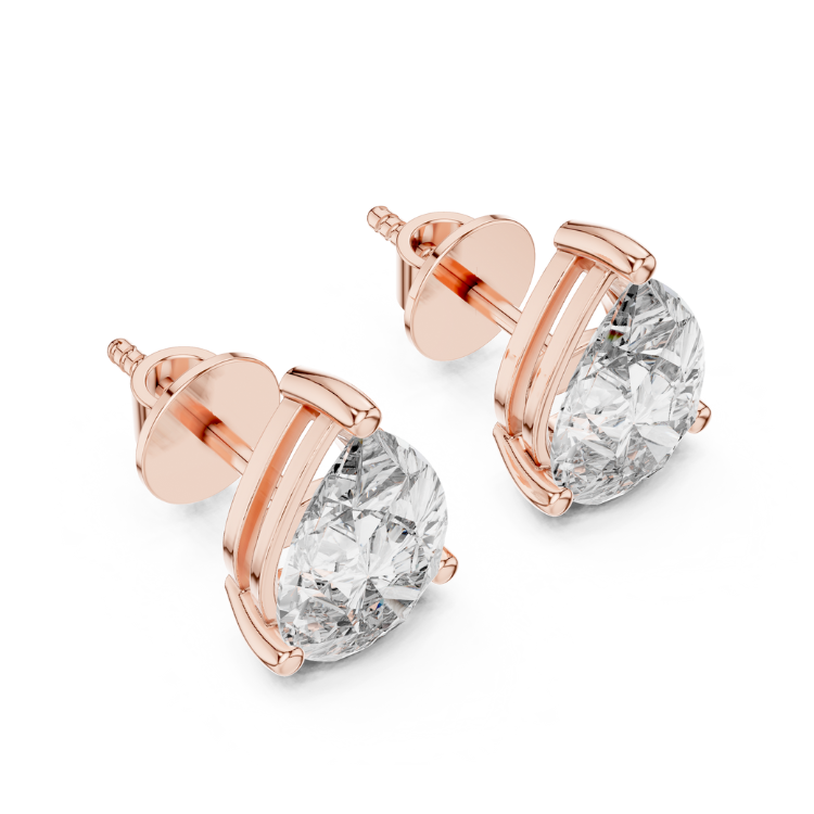 Pear Shape Diamond Stud Earrings 3.50 Ct VS1 E Color Natural Diamonds with White Yellow Rose Gold Screw Backs - Bridal Gift