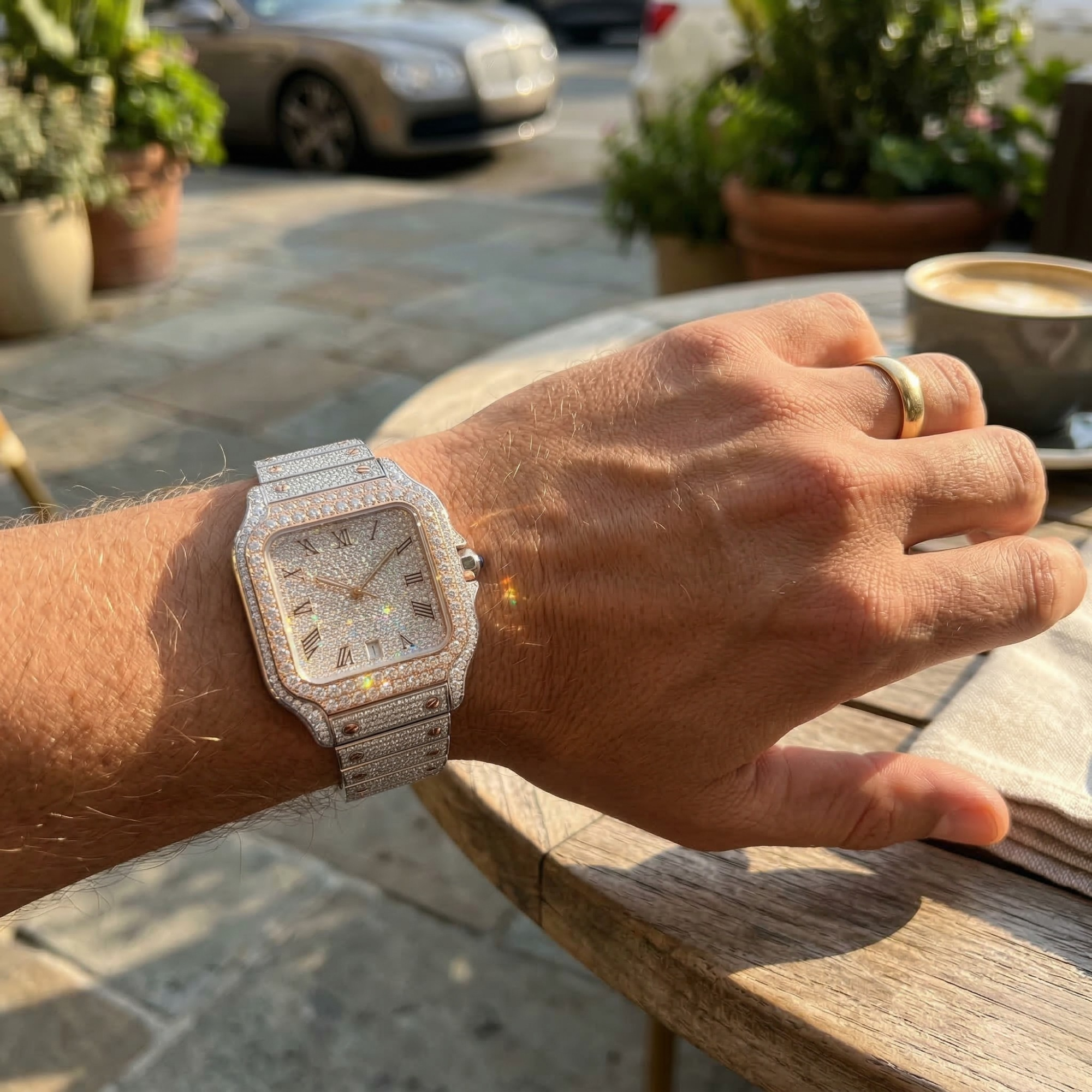 Men's Iced Out Bust Down Watch | 42mm VVS Moissanite 16CT | D-Color Diamond Tester Approved | Automatic Self-Winding | GRA Certified