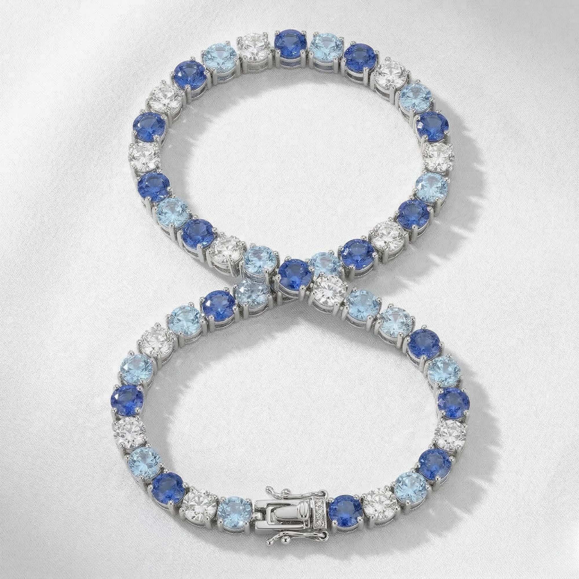 Iced Out 5MM Blue 3 Tone D-Color VVS Moissanite Tennis Chain