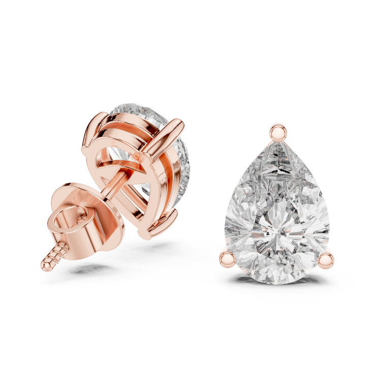 Pear Shape Diamond Stud Earrings 3.50 Ct VS1 E Color Natural Diamonds with White Yellow Rose Gold Screw Backs - Bridal Gift