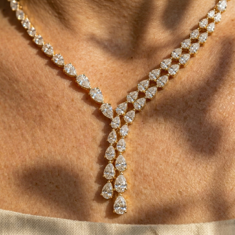 The Eternity Pear Drop Lariat Diamond Necklace