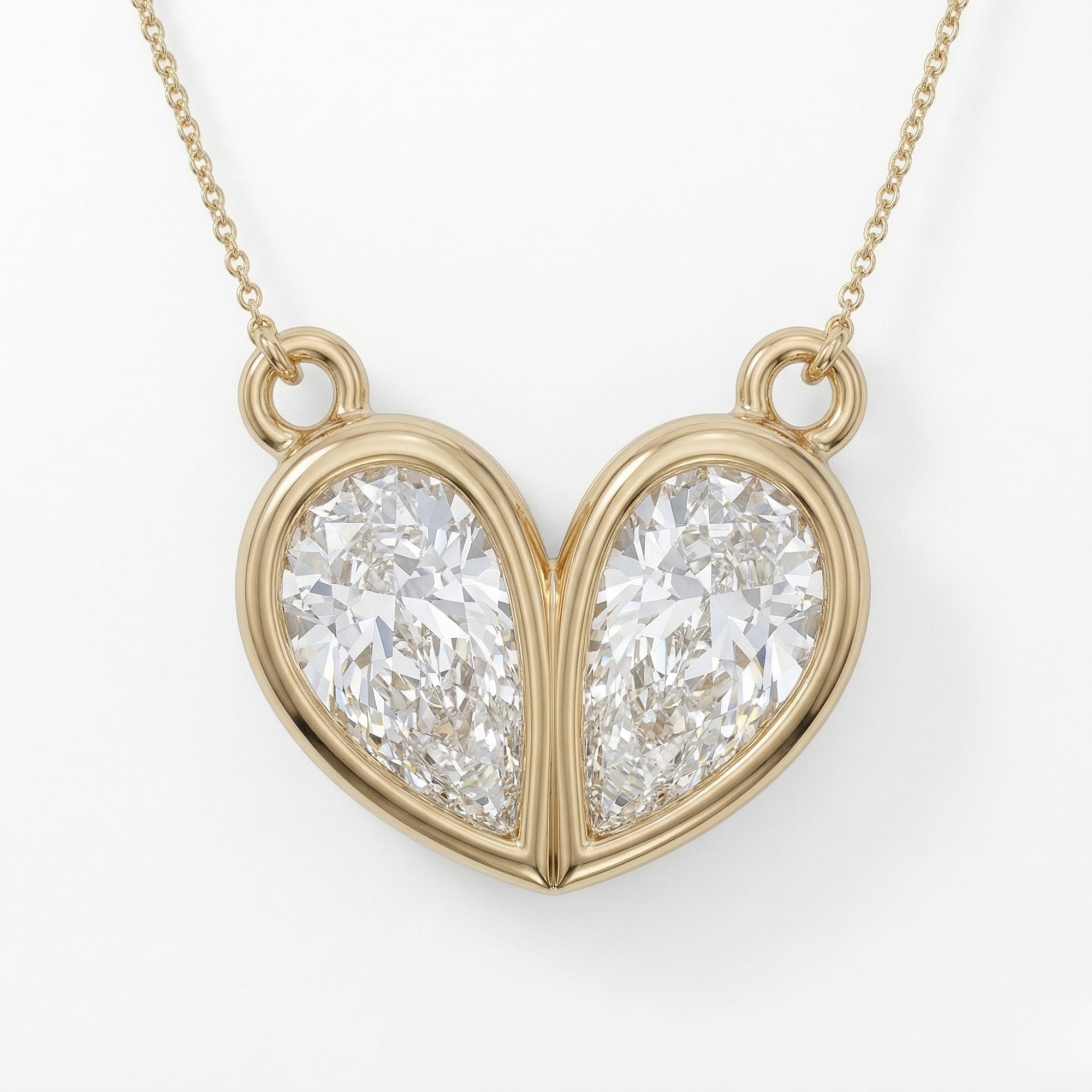 Excellent Jewels Lab-Grown Twin Pear Diamond Heart Necklace