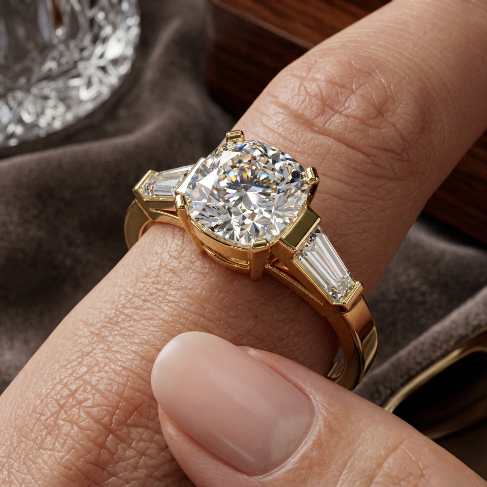 Cushion Cut Three-Stone Diamond Engagement Ring