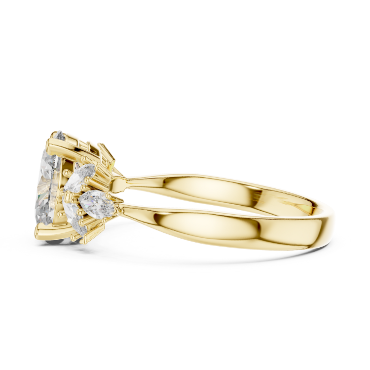 Oval Diamond Engagement Ring 1.00ct E VS1 with Marquise Accents 0.30ct | Gold Bridal Ring | Unique Anniversary Jewelry
