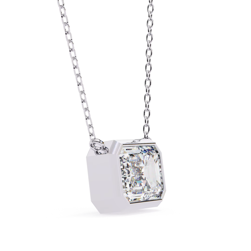 Modern Bezel-Set Emerald Cut Lab-Grown Diamond Necklace