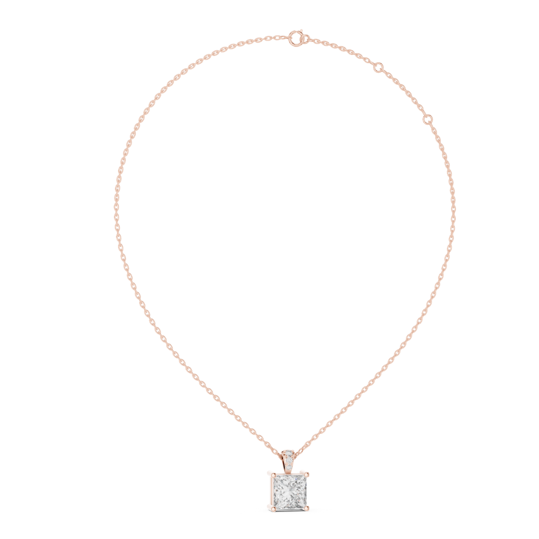 Princess Cut Diamond Pendant 1.96ct with Round Accents |  White Yellow Rose Gold Fine Jewelry Gift