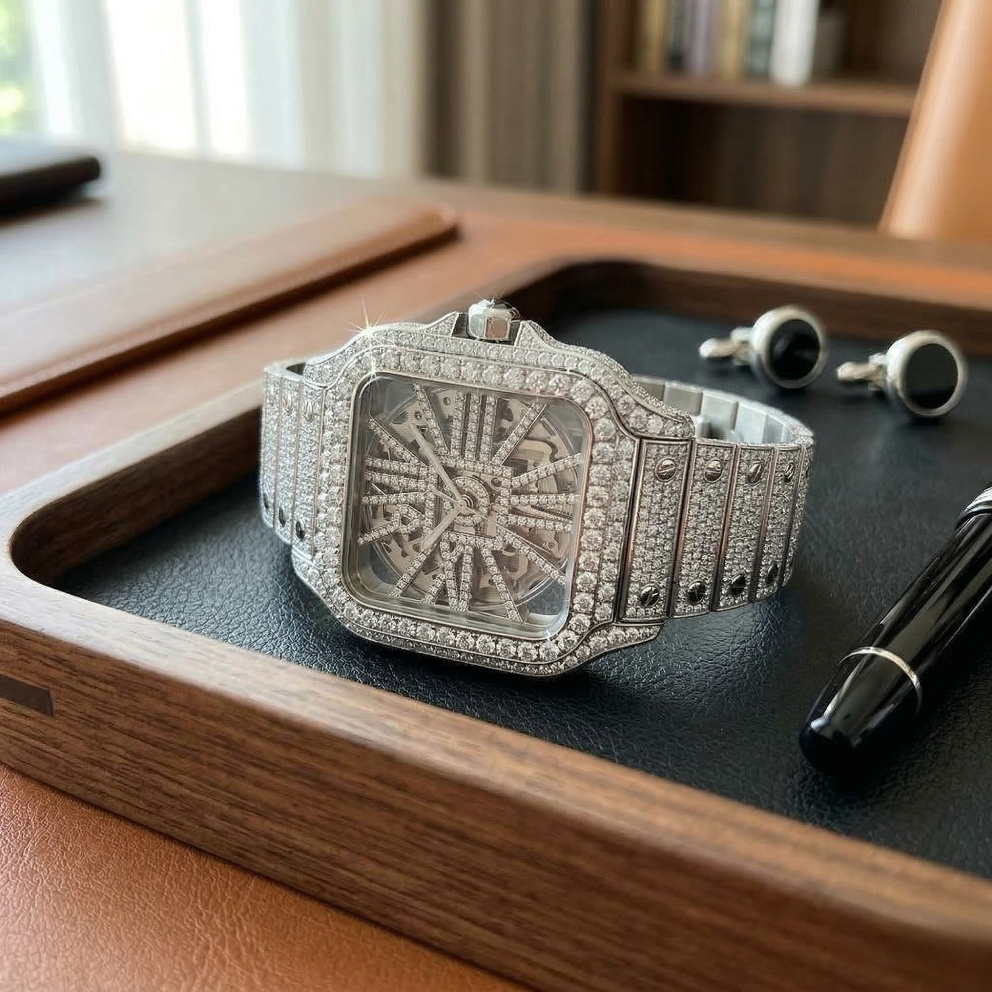 Excellent Jewels™ 42MM Skeleton Bust Down Moissanite Watch