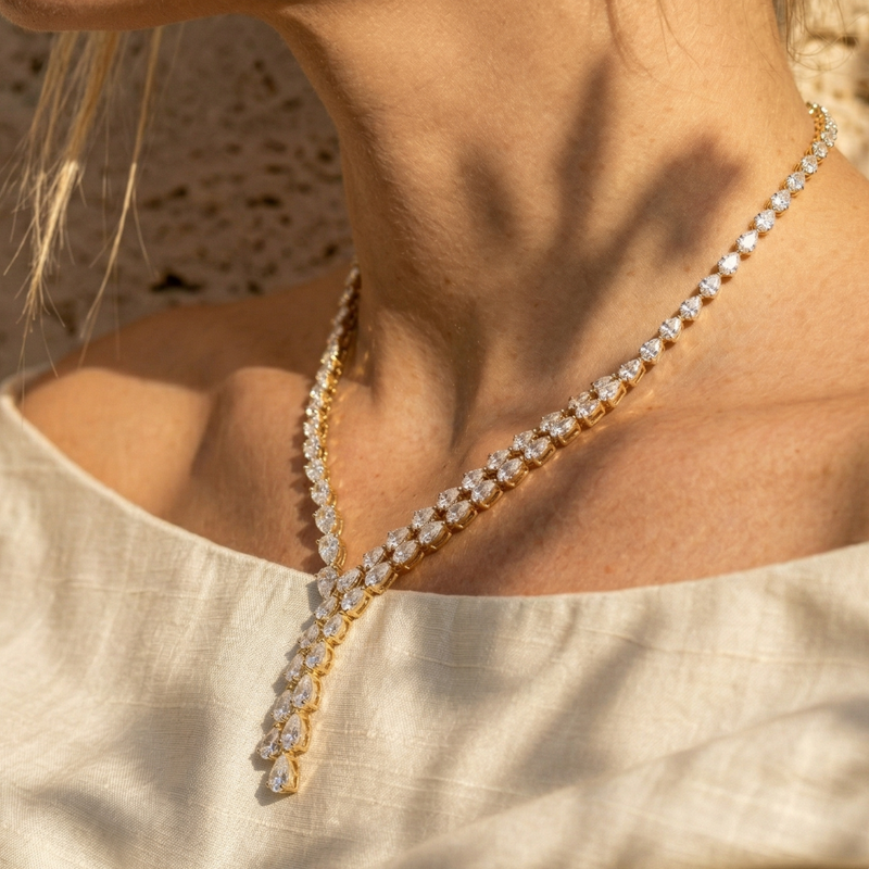 The Eternity Pear Drop Lariat Diamond Necklace