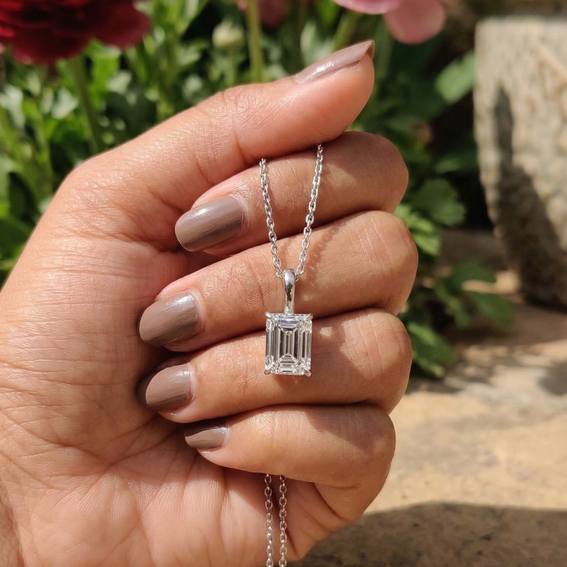 3-Carat Classic Emerald Cut Diamond Necklace – Minimalist Solitaire Setting