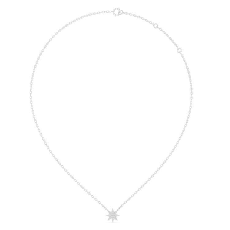 8 Point Diamond Star Pendant | Round Brilliant Cut Natural Diamond Necklace E Color VS1