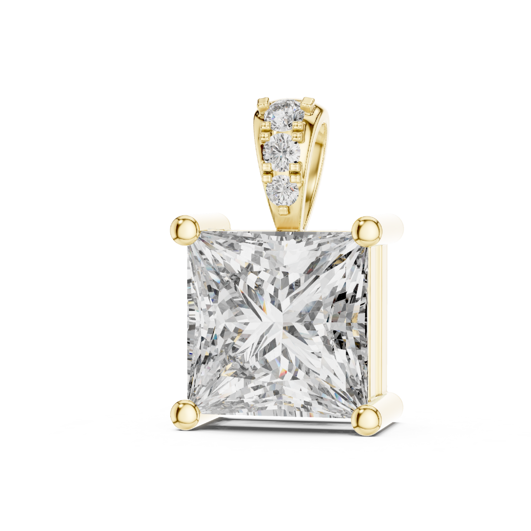Princess Cut Diamond Pendant 1.96ct with Round Accents |  White Yellow Rose Gold Fine Jewelry Gift