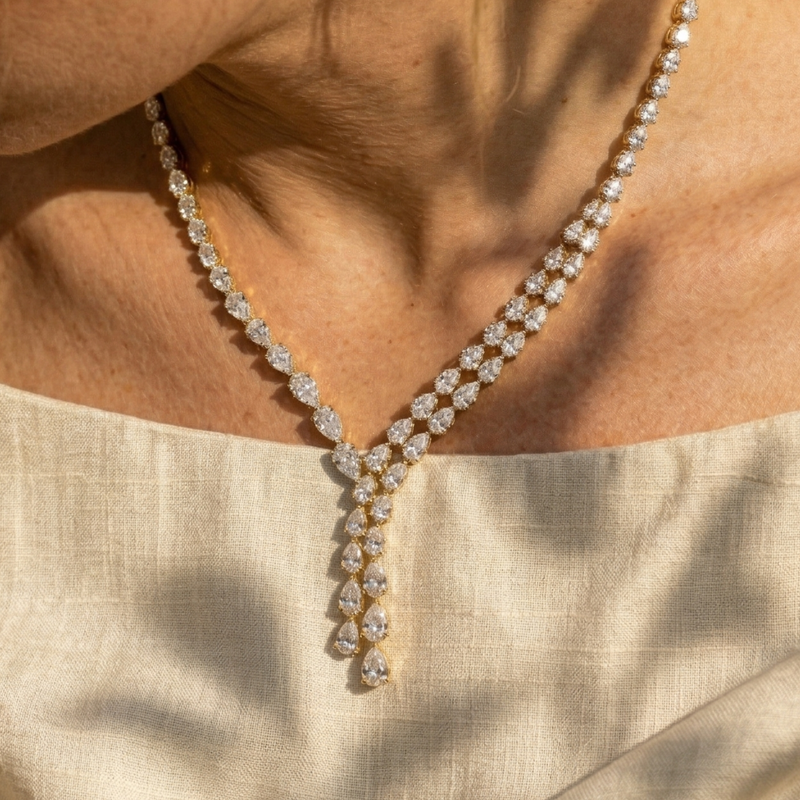 The Eternity Pear Drop Lariat Diamond Necklace