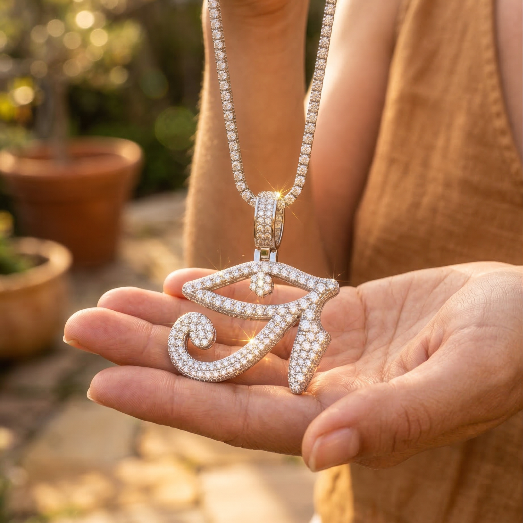 Eye of Horus Pendant Necklace | D-Color VVS Moissanite | 14K Gold | 925 Sterling Silver