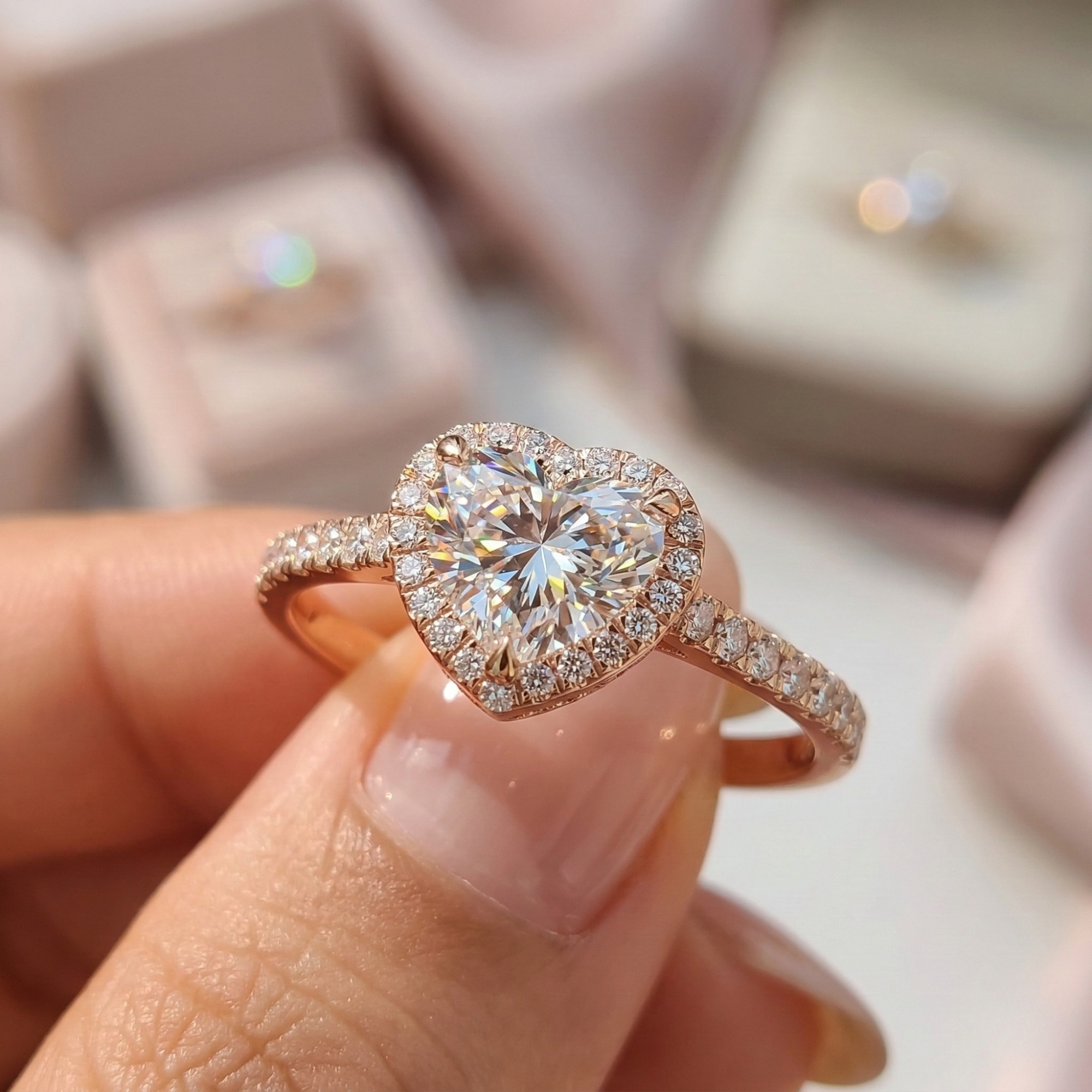 Heart Cut Halo Diamond Engagement Ring