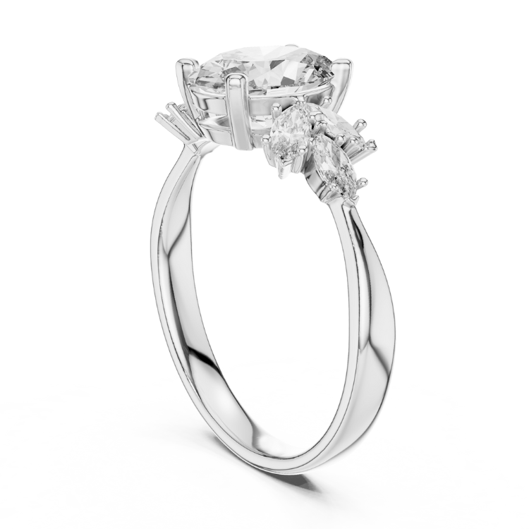 Oval Diamond Engagement Ring 1.00ct E VS1 with Marquise Accents 0.30ct | Gold Bridal Ring | Unique Anniversary Jewelry