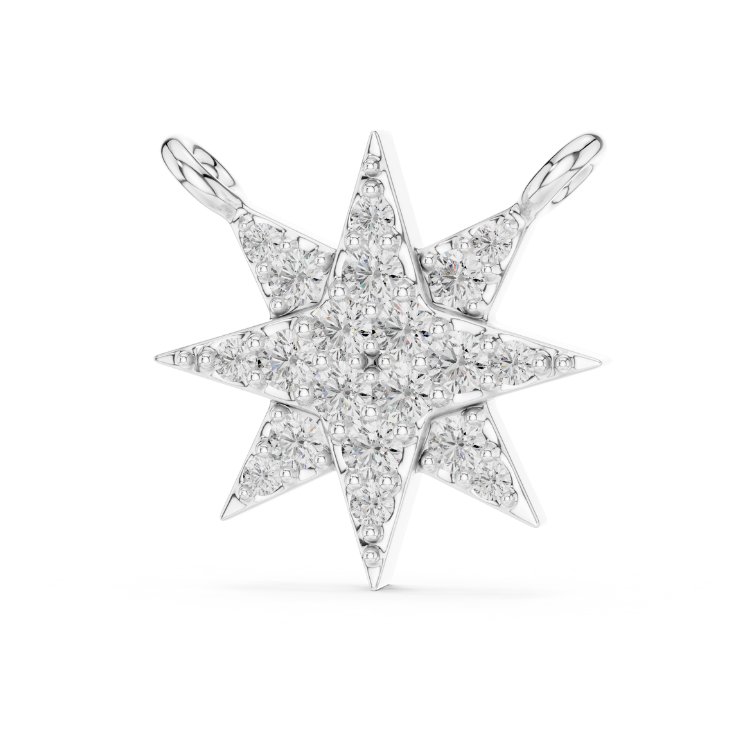 8 Point Diamond Star Pendant | Round Brilliant Cut Natural Diamond Necklace E Color VS1