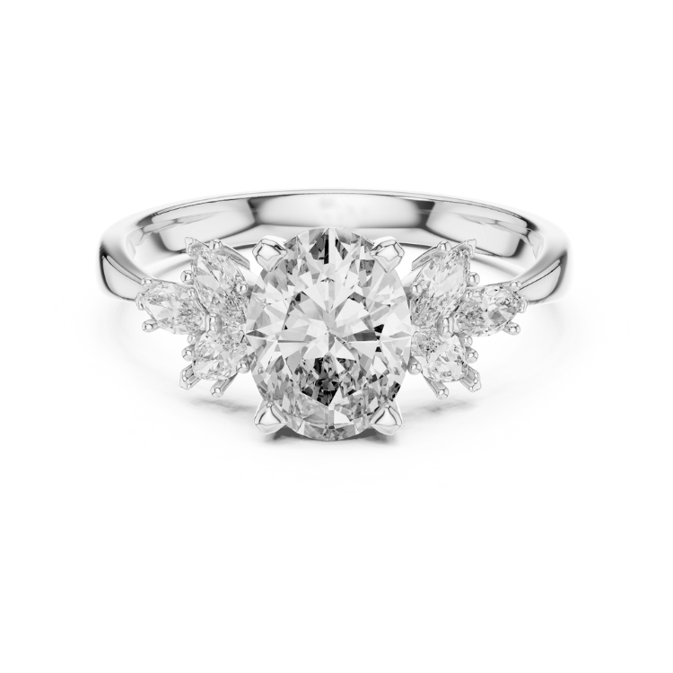 Oval Diamond Engagement Ring 1.00ct E VS1 with Marquise Accents 0.30ct | Gold Bridal Ring | Unique Anniversary Jewelry