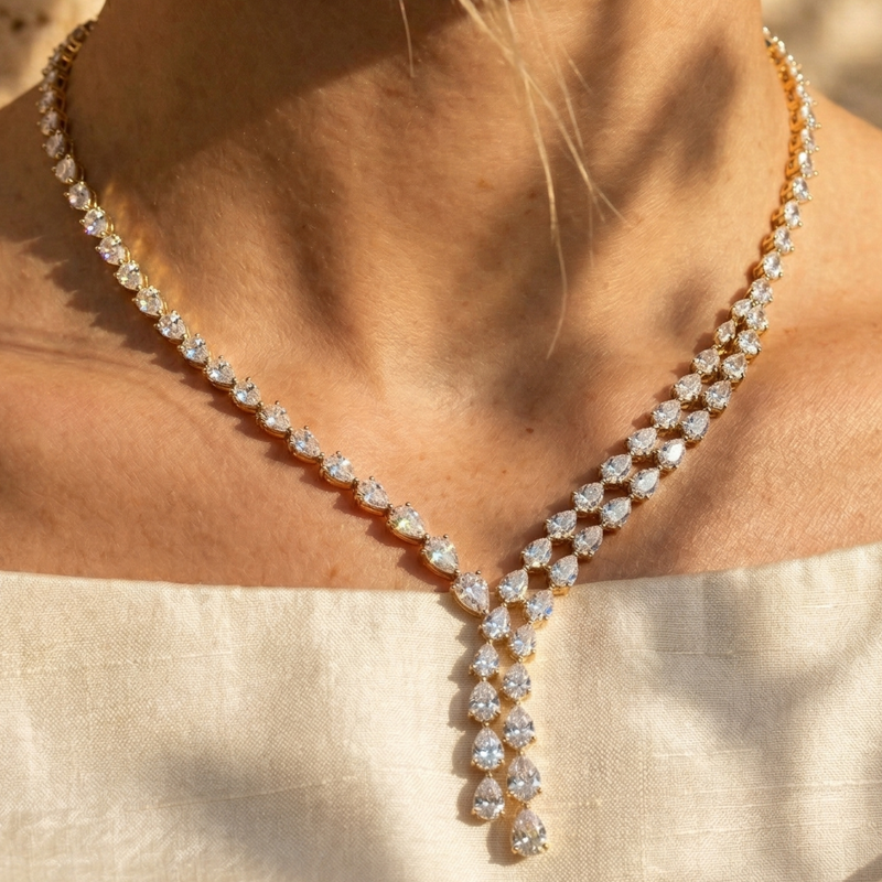 The Eternity Pear Drop Lariat Diamond Necklace