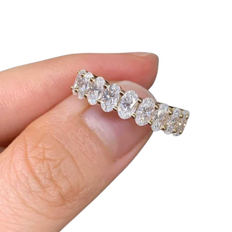 Oval Cut Lab Grown Diamond 7 Stone Ring | 18K Gold Shared Prong Wedding & Anniversary Band