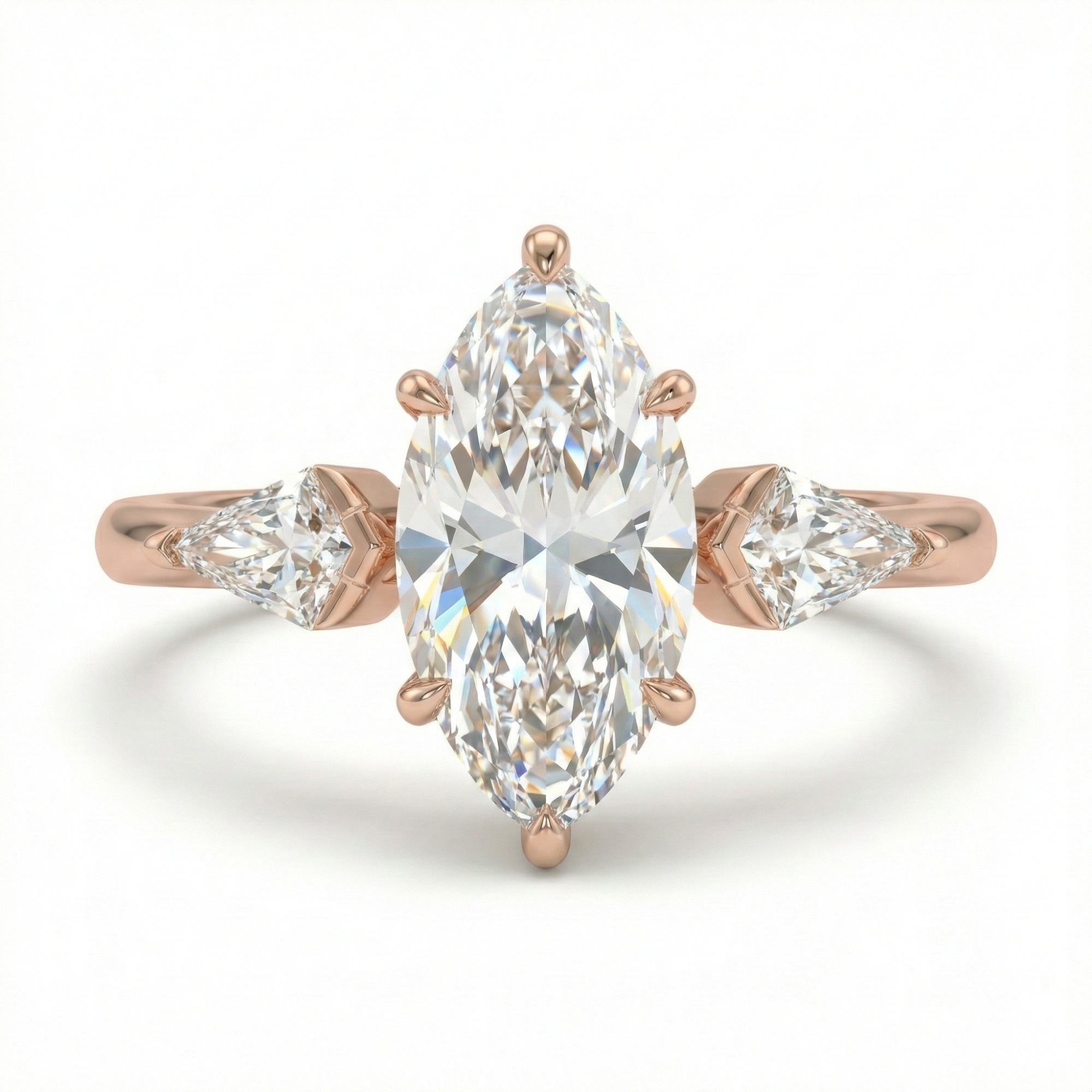 Marquise Cut Engagement Ring with Shield Side Stones