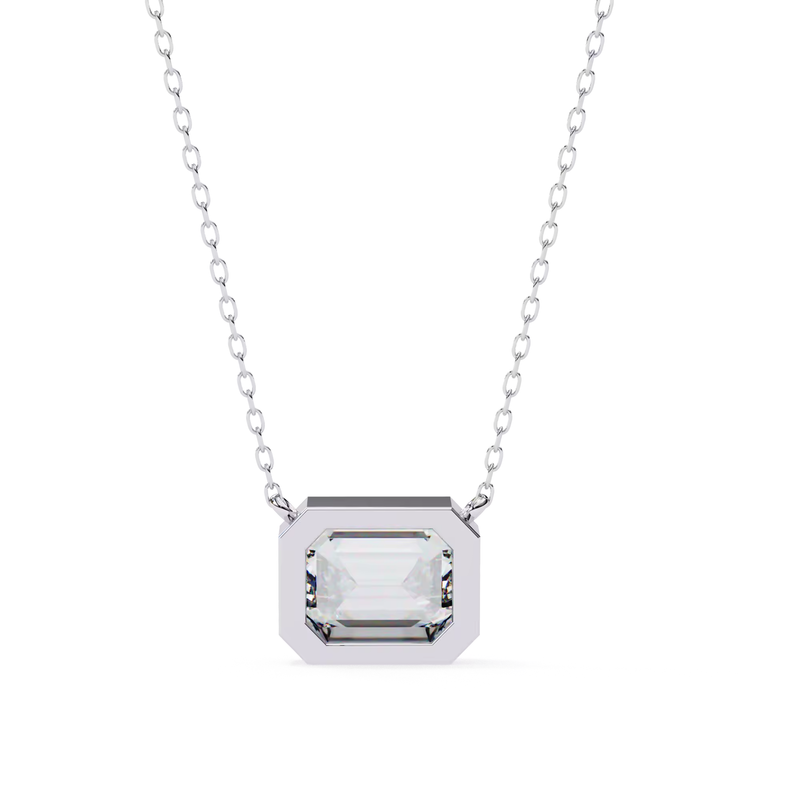 Modern Bezel-Set Emerald Cut Lab-Grown Diamond Necklace