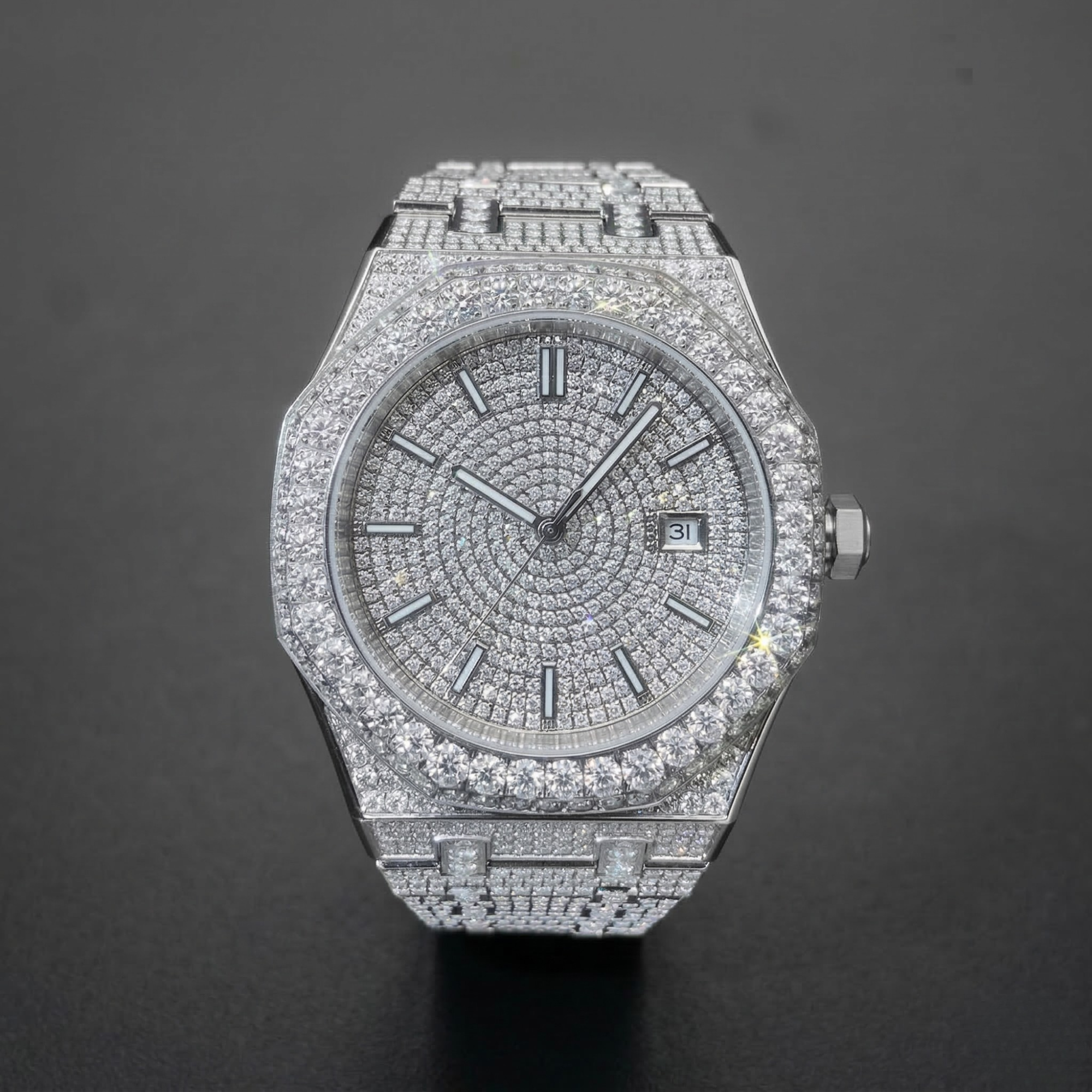 Bust Down Moissanite Watch  D-Color VVS Iced Out  Self-Winding Automatic Movement