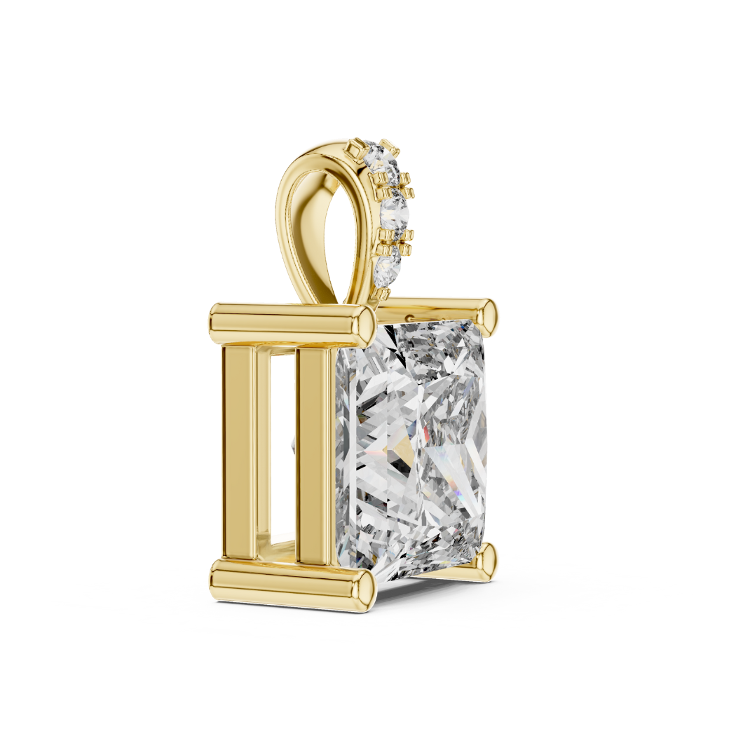 Princess Cut Diamond Pendant 1.96ct with Round Accents |  White Yellow Rose Gold Fine Jewelry Gift