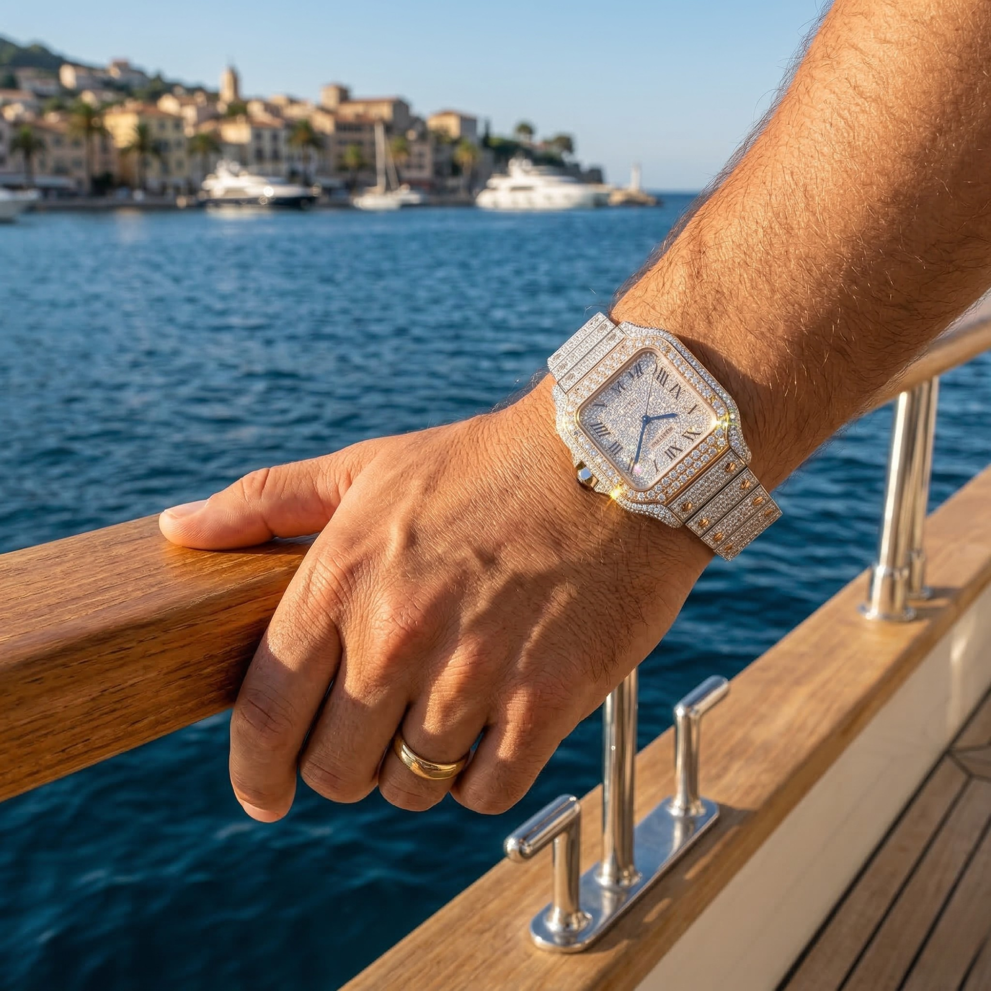 Men's Iced Out Bust Down Watch | 42mm VVS Moissanite 16CT | D-Color Diamond Tester Approved | Automatic Self-Winding | GRA Certified