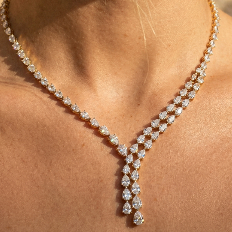 The Eternity Pear Drop Lariat Diamond Necklace