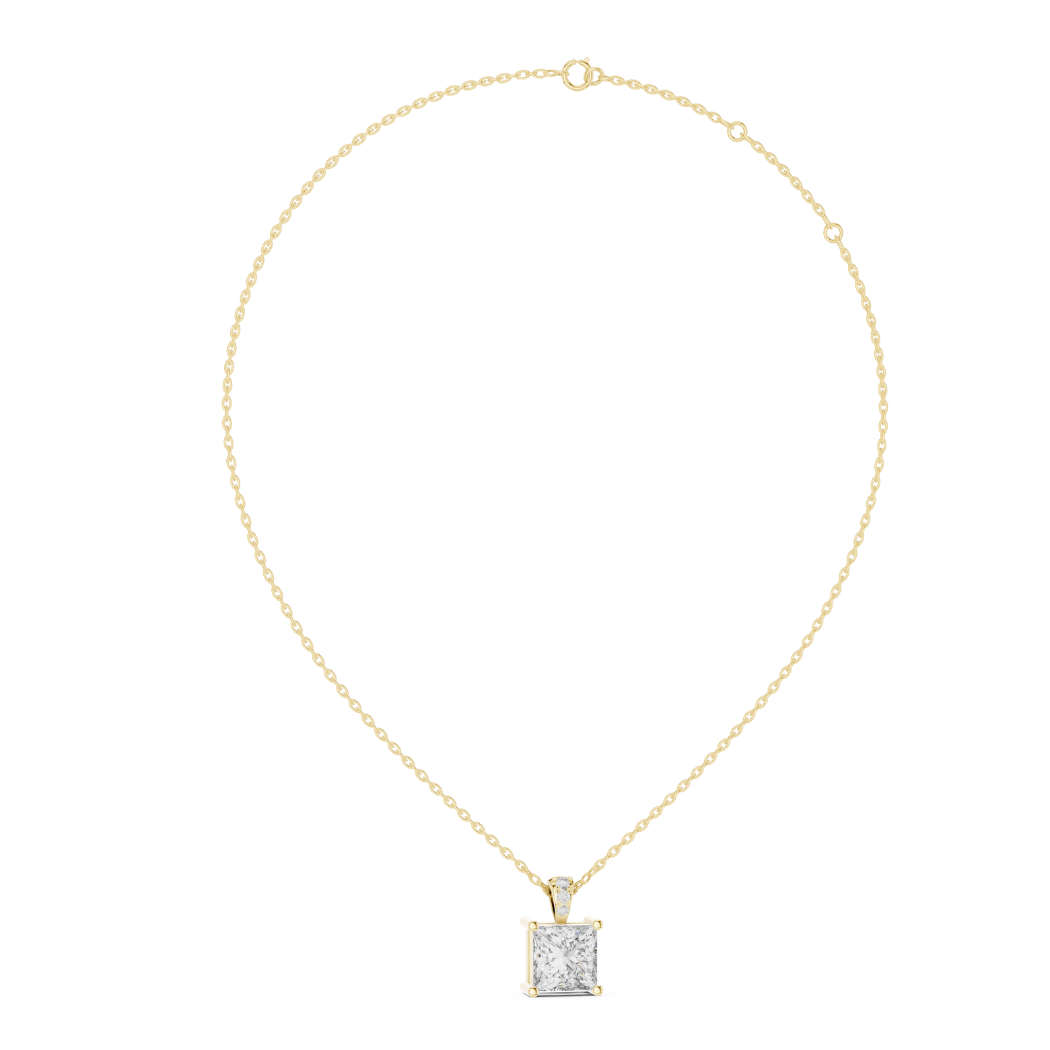 Princess Cut Diamond Pendant 1.96ct with Round Accents |  White Yellow Rose Gold Fine Jewelry Gift
