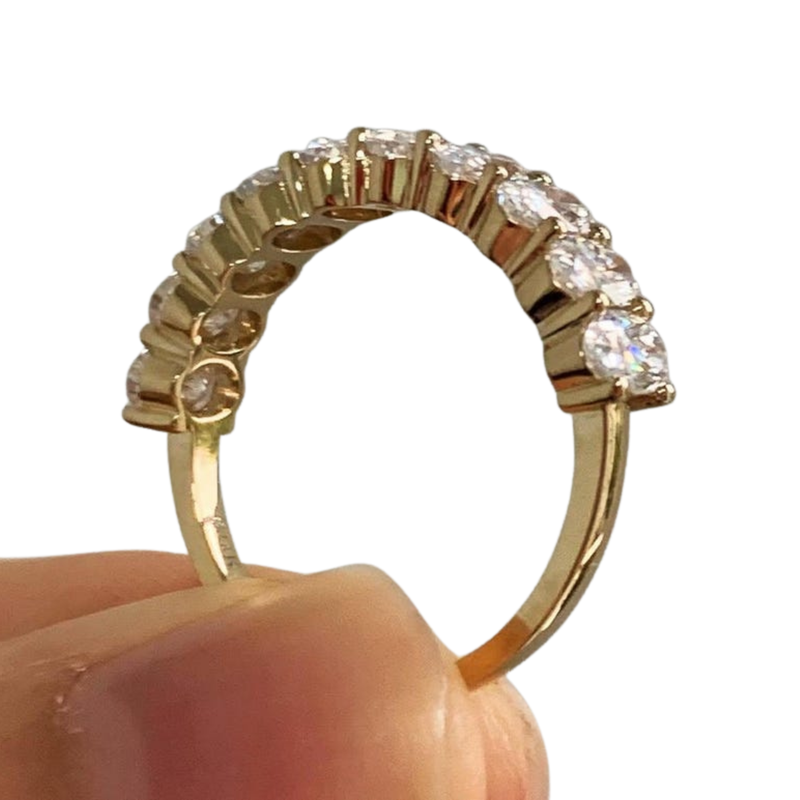 Oval Cut Lab Grown Diamond 7 Stone Ring | 18K Gold Shared Prong Wedding & Anniversary Band
