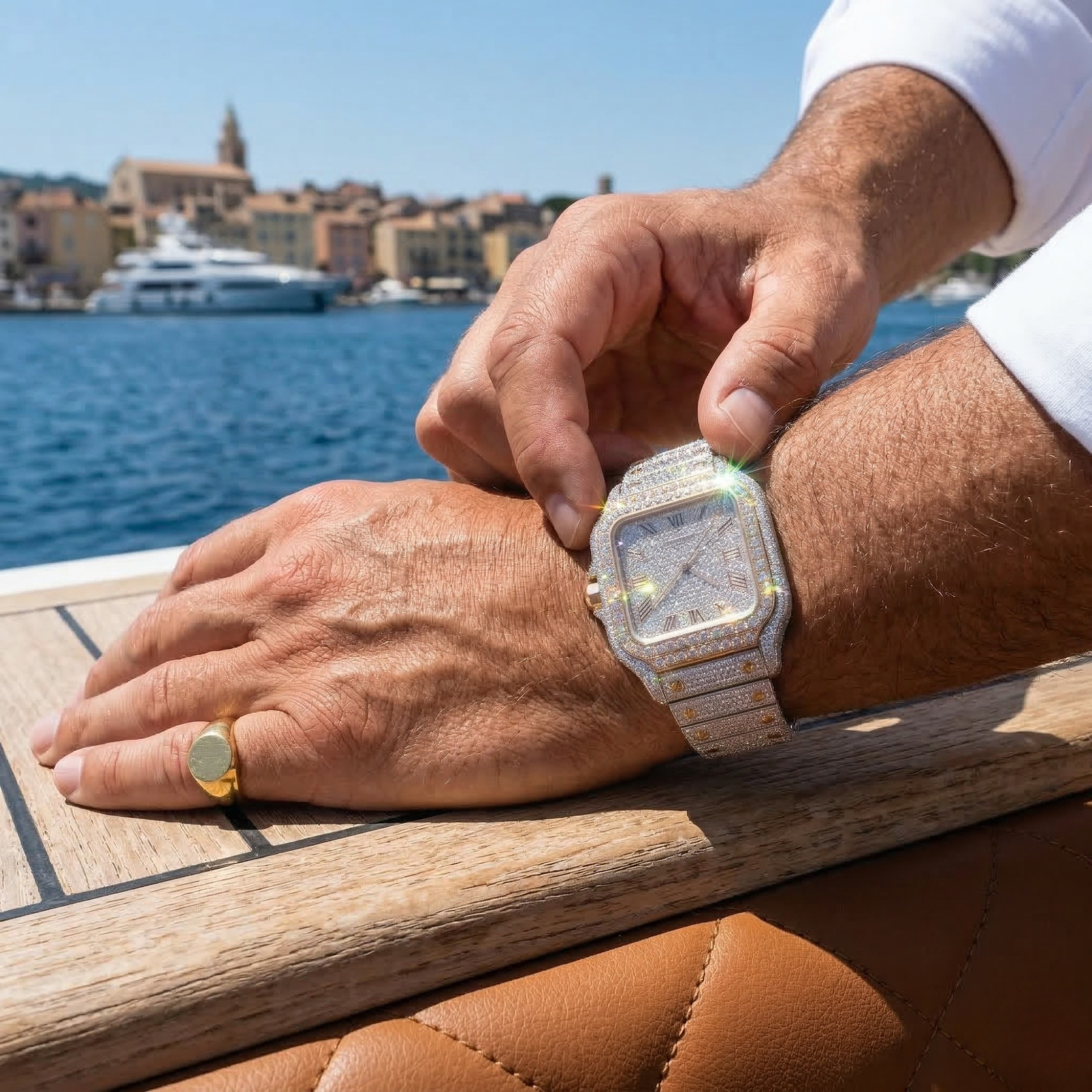 Men's Iced Out Bust Down Watch | 42mm VVS Moissanite 16CT | D-Color Diamond Tester Approved | Automatic Self-Winding | GRA Certified